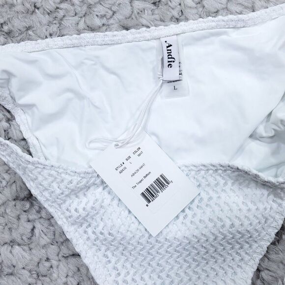 Andie Swim X Demi Moore Tropez Bikini Bottom White Crochet Textured Size Large - Picture 7 of 8